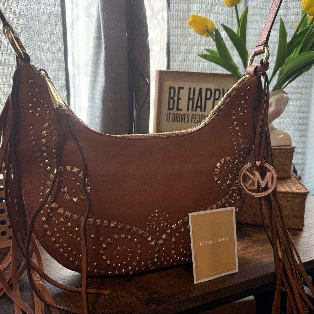 Michael Kors Tan Studded Shoulder Bag